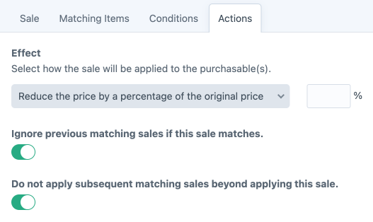 promotions sales tab actions.